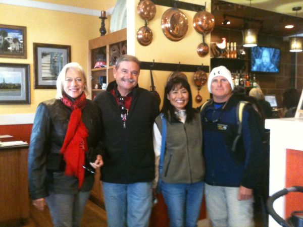 Karen and Mike from Costa Rica. Myself and John on Bad Bunny (Floating Home) at Broken Egg Café, Charleston, South Carolina
