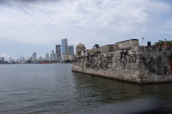 High Rise Buildings (Bocagrande) and Old Wall (Historical City) in Cartagena