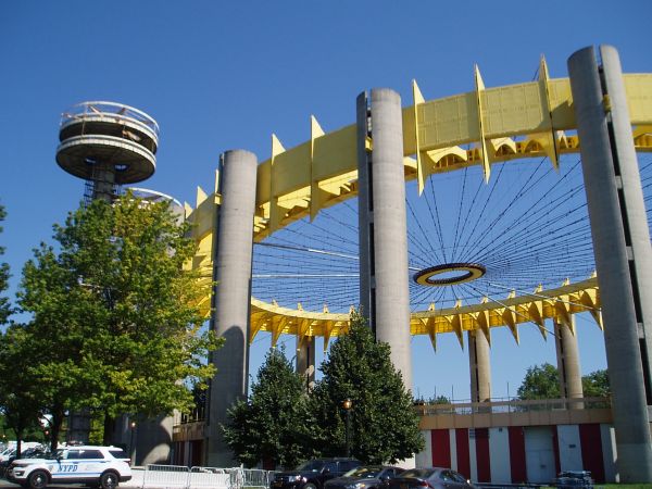 New York State Pavilion/World's fair pavilion in 1964 in Corona Park, Queens, New York: Later, also used for movie sets, such as Men in Black and the centerpiece for the Stark Expo in Iron Man 2.